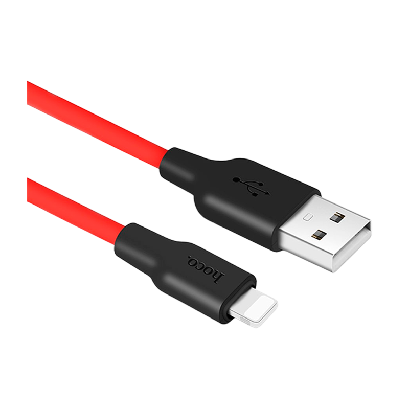Кабель HOCO X21 USB (m)-Lightning (m) 1.0м 2.0A силикон красный черный (1/29/174)