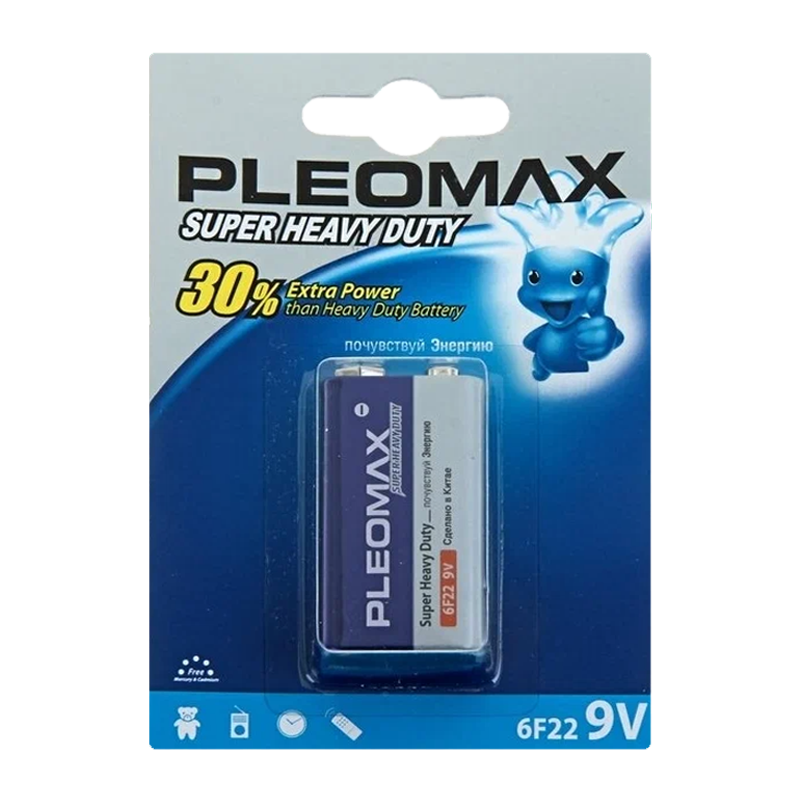 Батарейка Pleomax Super Крона 6F22 BL1 Heavy Duty 9V (1/10/50/200/10400)