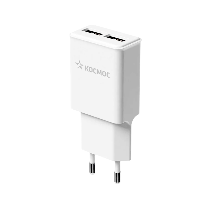 Сетевое З/У Космос 2USB 2.4A 12W белый (1/40/80)