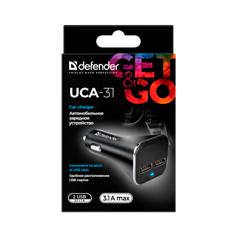Автомобильное З/У Defender UCA-31 2USB 3.1A 5W черный (1/50)