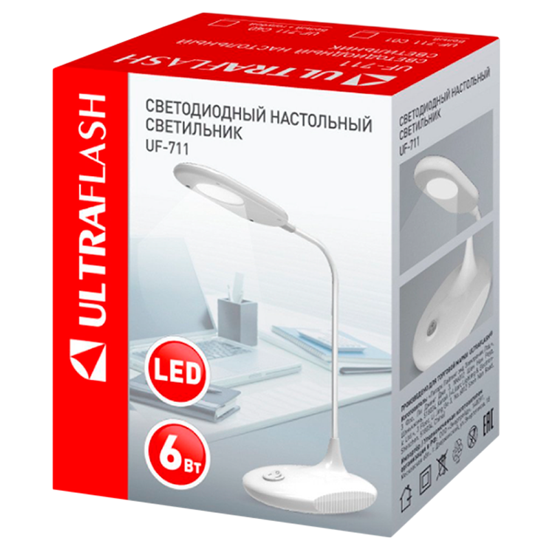 Светильник настольный Ultraflash UF-711 6W 220V 1LED на основании белый (1/40)
