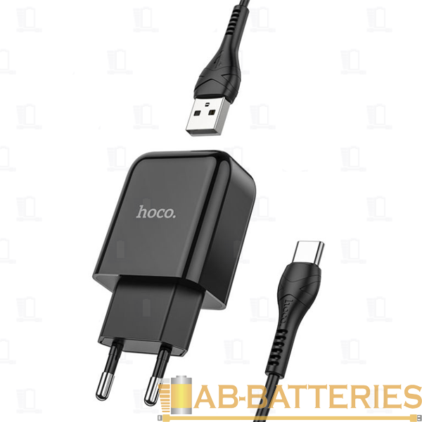 Сетевое З/У HOCO N2 1USB 2.0A с кабелем Type-C черный (1/13/130)