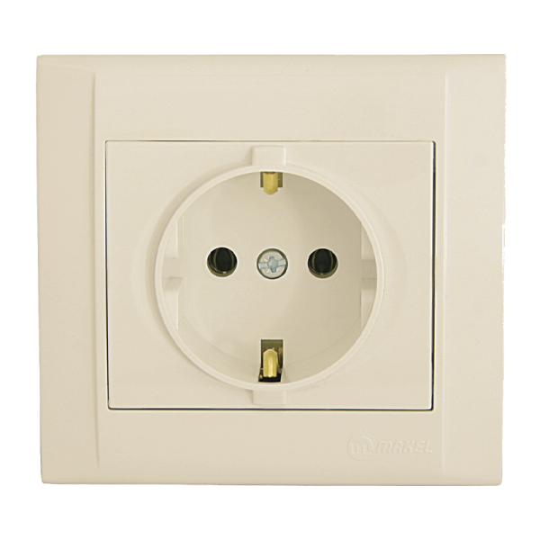 Розетка Makel Defne 1гн. 16A С/З керамика кремовый 42010008 (1/12)
