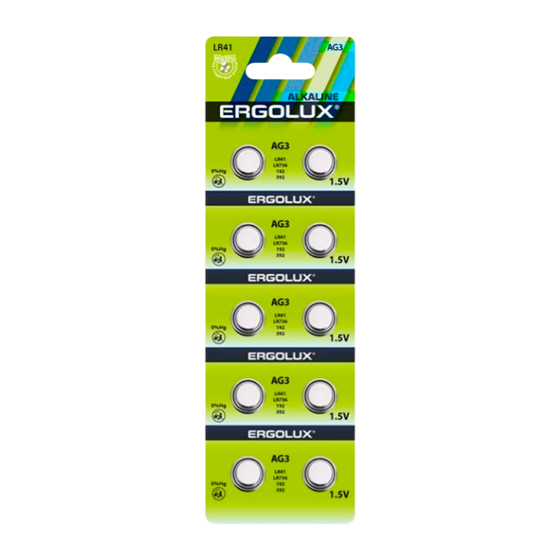 Батарейка Ergolux G3/LR736/LR41/392A/192 BL10 Alkaline 1.5V (10/100/2000)