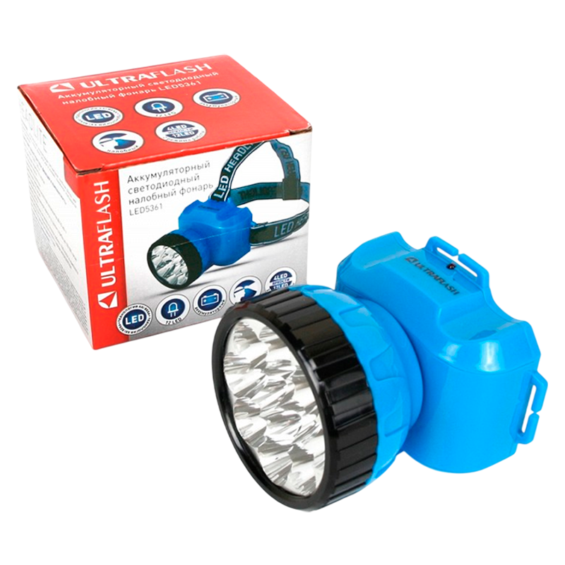 Фонарь налобный Ultraflash LED5361 4W 12LED от батареек 2 режима синий (1/10/60)