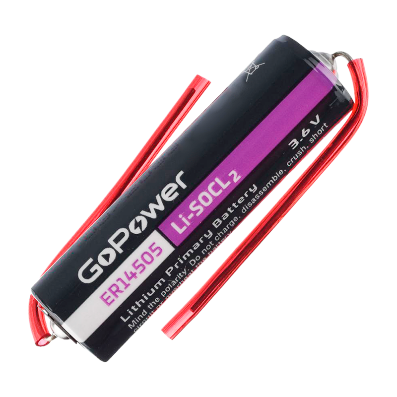 Батарейка GoPower ER14505 PC1 Li-SOCl2 3.6V 2600mAh с выводами (1/10/500)