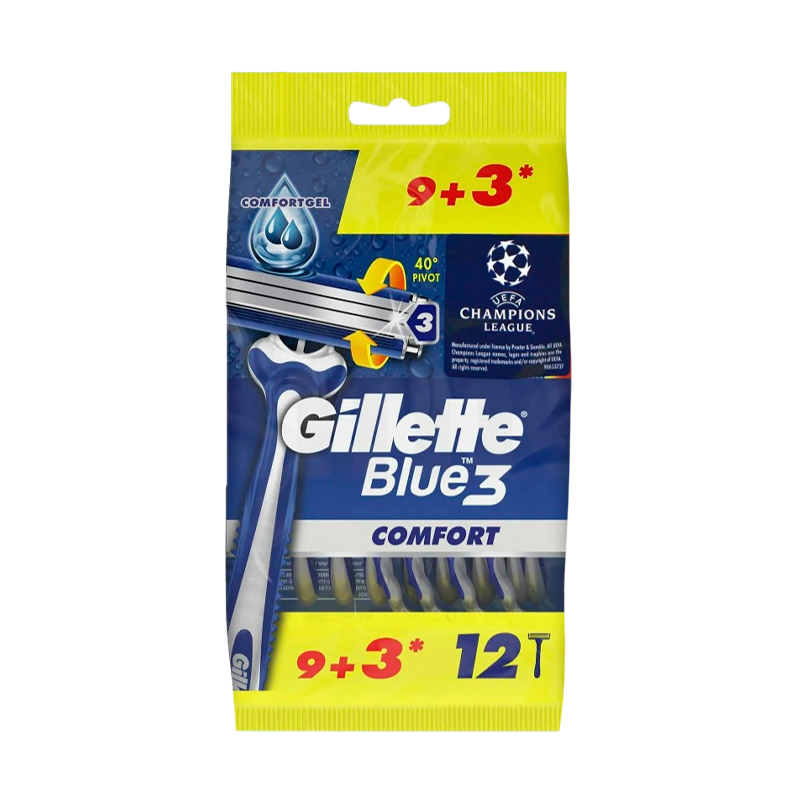 Бритва Gillette BLUE3 COMFORT Slalom 3 лезвия прорезиненная ручка 9+3шт (1/6)