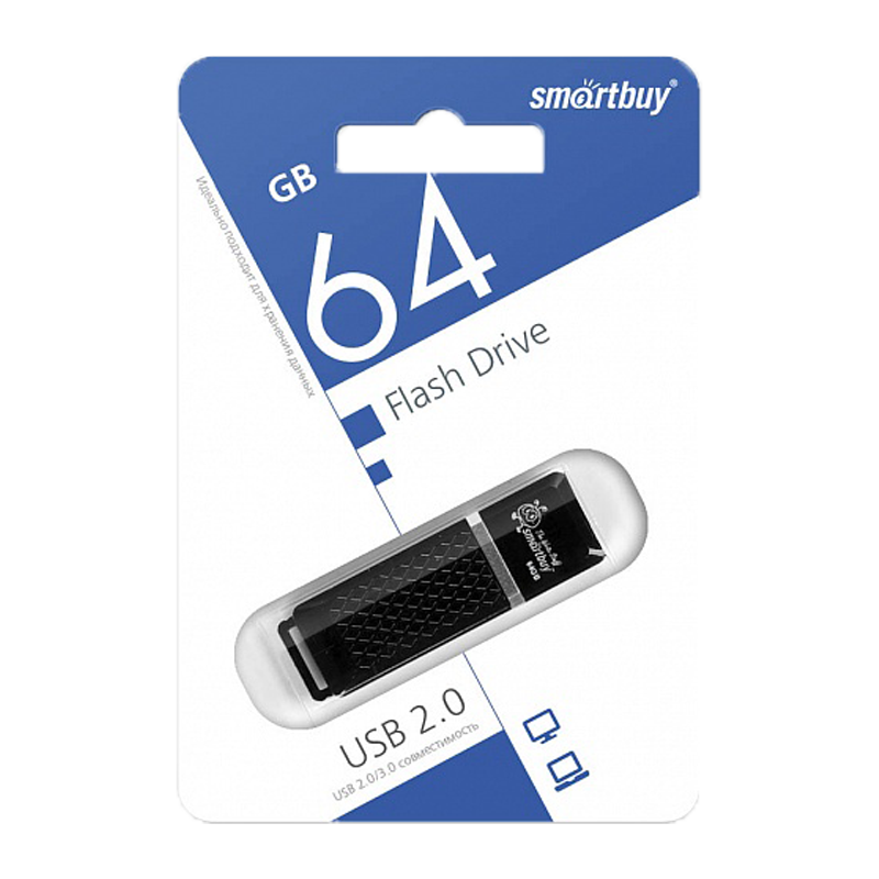 Флеш-накопитель Smartbuy Quartz 64GB USB2.0 пластик черный