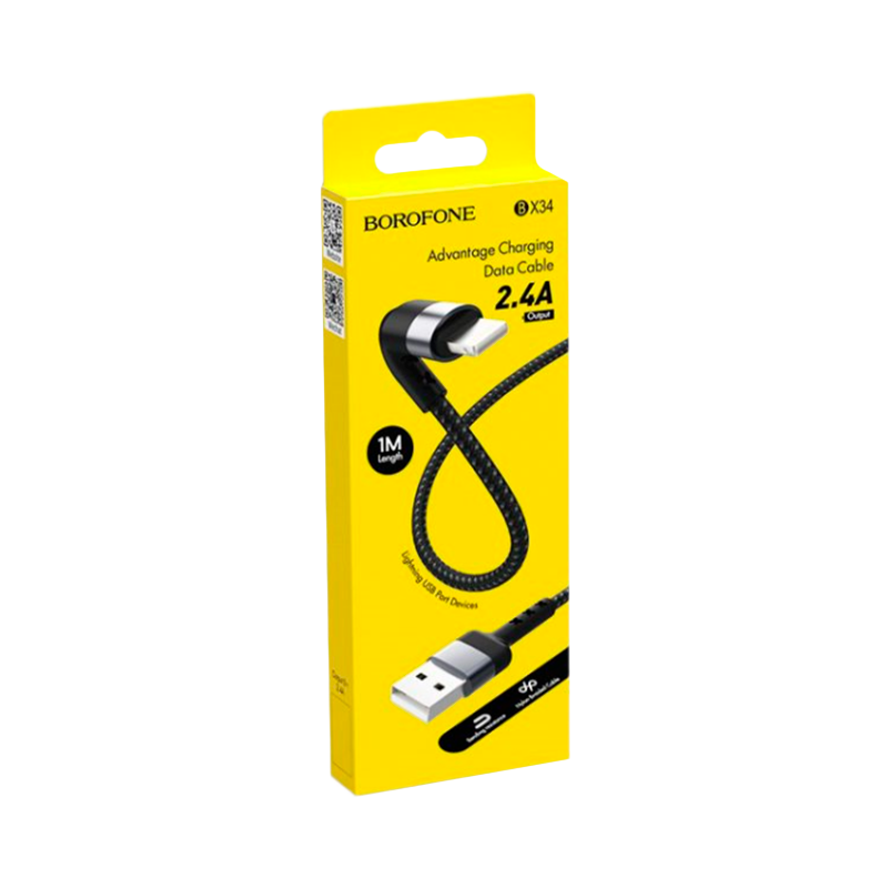 Кабель Borofone BX34 USB (m)-Lightning (m) 1.0м 2.4A нейлон черный (1/360)