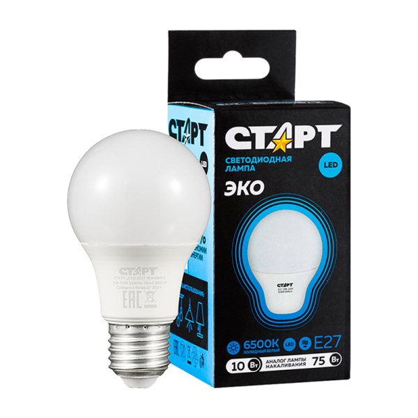 Лампа светодиодная Старт GLS E27 10W 6500К 220V груша Black матовая (1/10/100)
