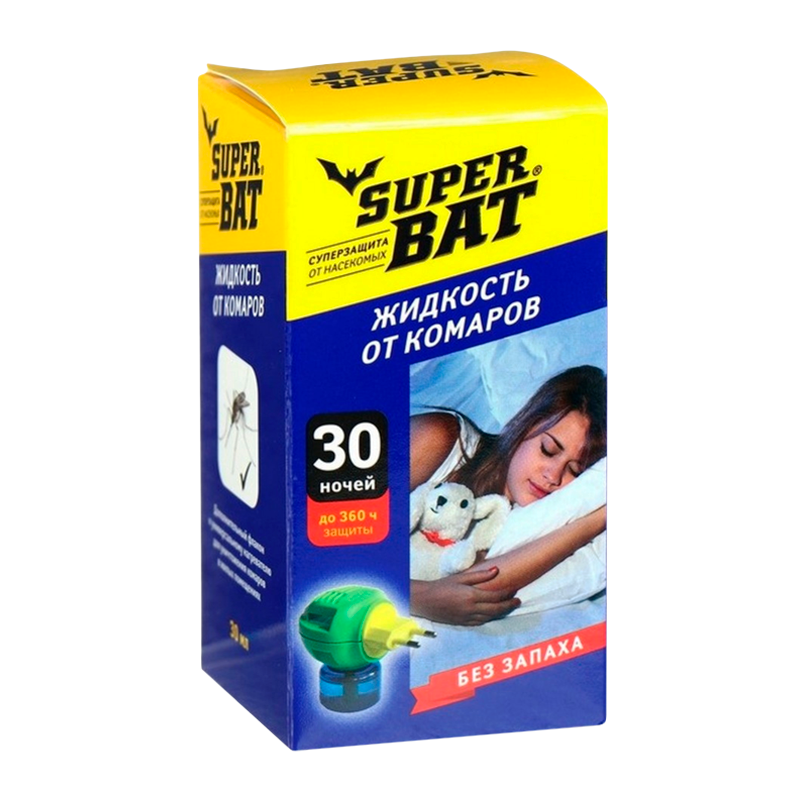 Жидкость от комаров SuperBAT 30 ночей без запаха 30мл (1/24)