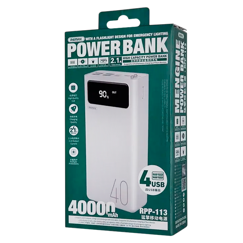 Внешний аккумулятор Remax RPP-113 Mengine 40000mAh 4USB белый (1/21)