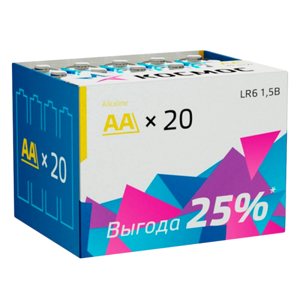 Батарейка Космос LR6 AA BOX20 Alkaline 1.5V (20/640)
