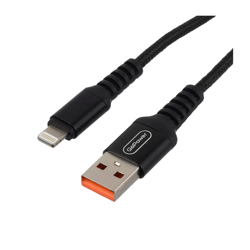 *Кабель GoPower GP02L USB (m)-Lightning (m) 1.0м 2.4A нейлон черный (1/200/800) 
