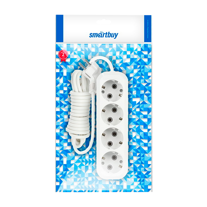 Удлинитель Smartbuy 4р.С/З 16A 2.0м ПВС белый (1/40)