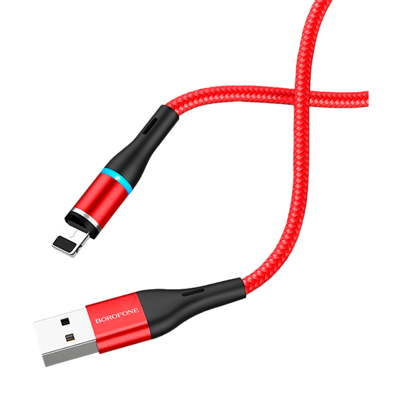 Кабель Borofone BU16 USB (m)-Lightning (m) 1.0м 2.4A нейлон магнит красный (1/63/252)