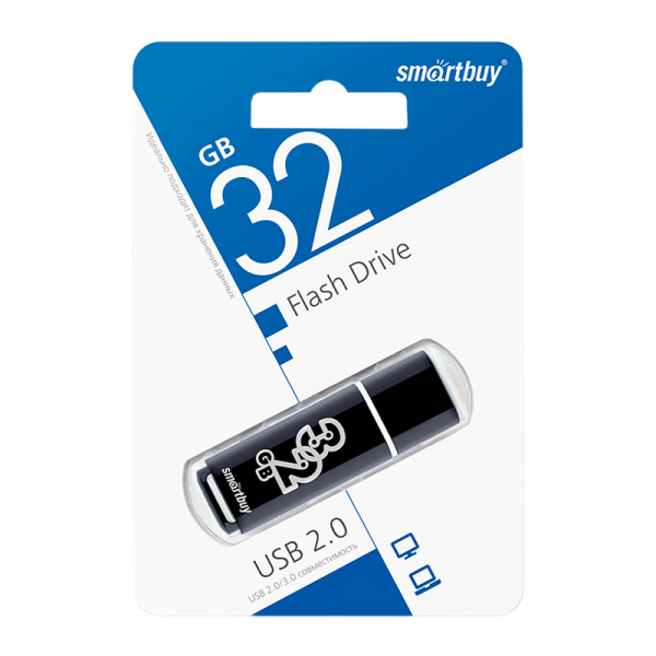 Флеш-накопитель Smartbuy Glossy 32GB USB2.0 пластик черный