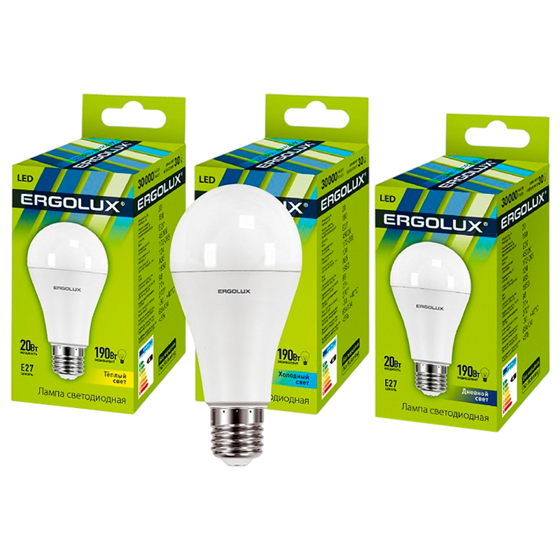 Лампа светодиодная Ergolux A65 E27 20W 6500К 172-265V груша ЛОН