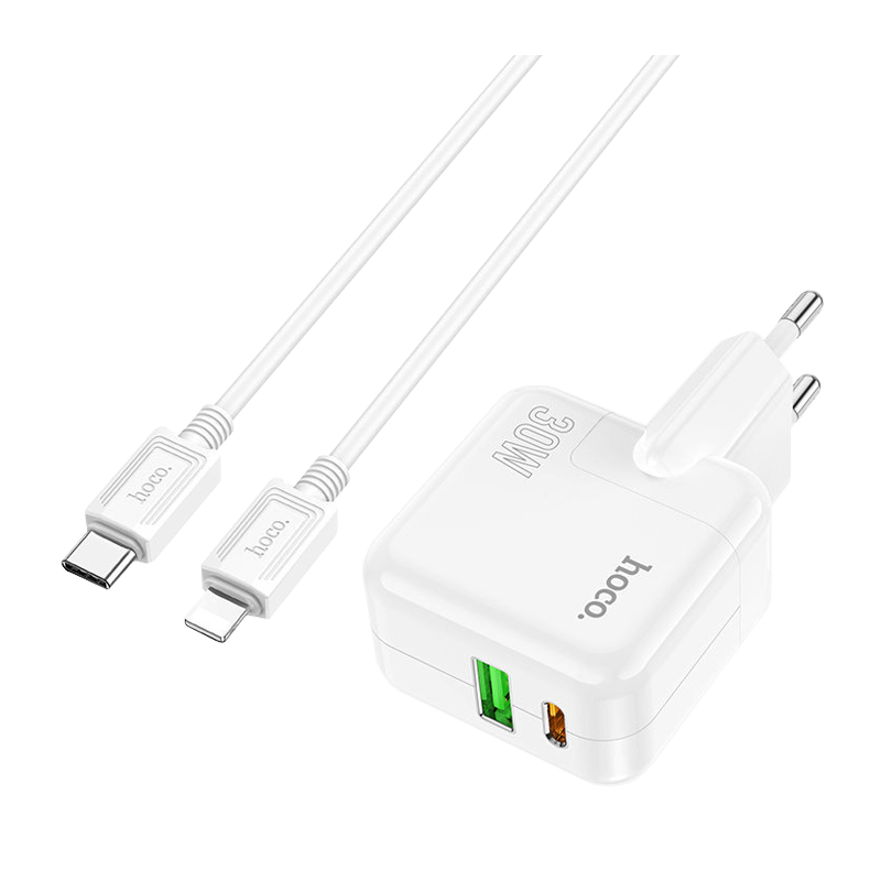 Сетевое З/У HOCO C111A 1USB/Type-C 3.0A 30W с кабелем Type-C-Type-C белый (1/20/120)