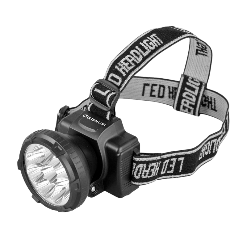 Фонарь налобный Ultraflash LED5363 1.2W 9LED от аккумулятора 2 режима черный (1/5/100)