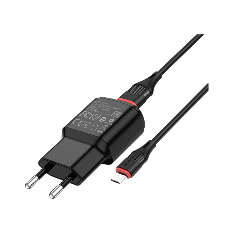 Сетевое З/У Borofone BA48A 1USB 2.1A с кабелем microUSB черный (1/44/176)