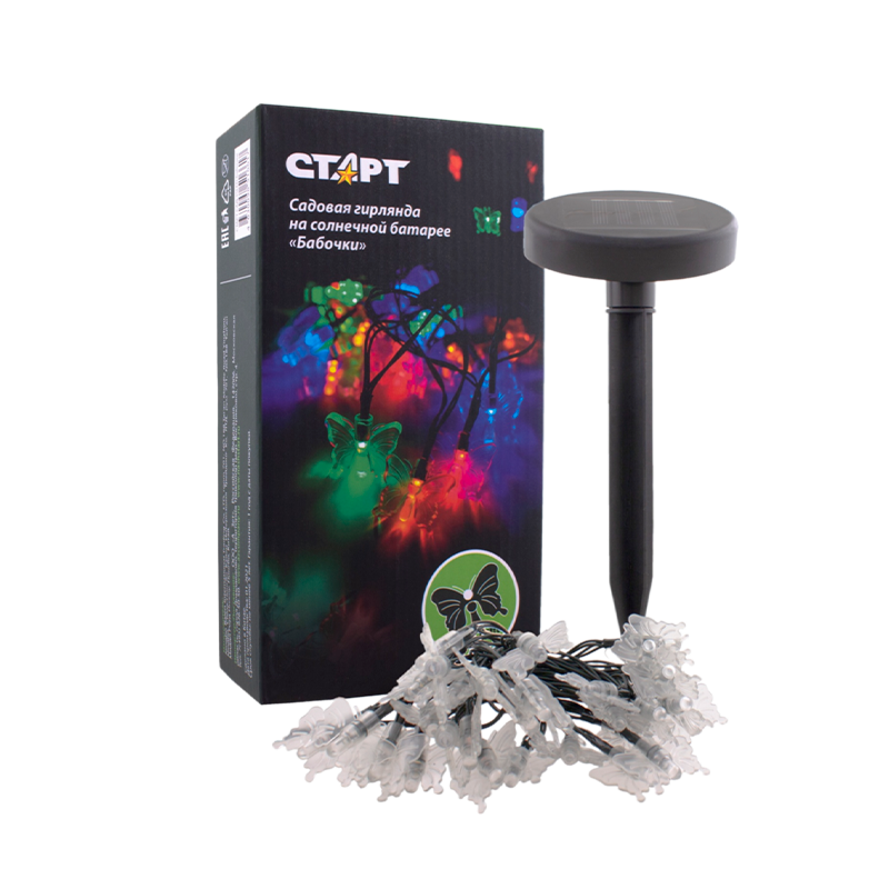 Фонарь садовый Старт Бабочки 1W 35LED от солнечной батареи IP44 черный (1/24)