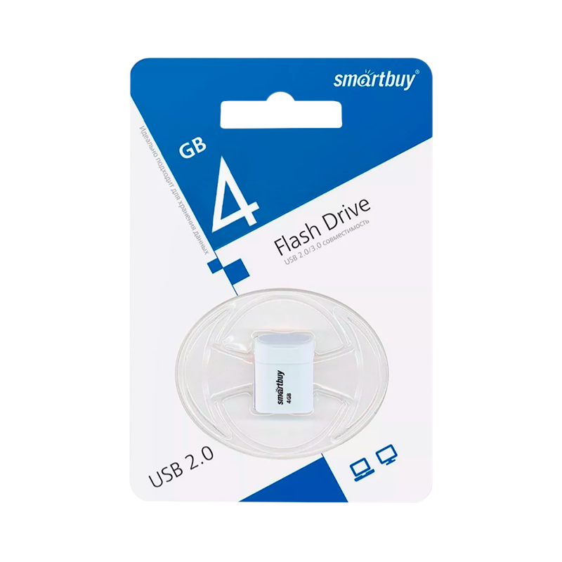 Флеш-накопитель Smartbuy Lara 4GB USB2.0 пластик белый