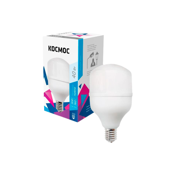 Лампа светодиодная Космос HW E40 40W 4500К 220V цилиндр матовая