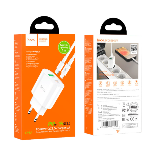 Сетевое З/У HOCO C95A 1USB/Type-C 3.0A 20W QC3.0 белый (1/13/130)