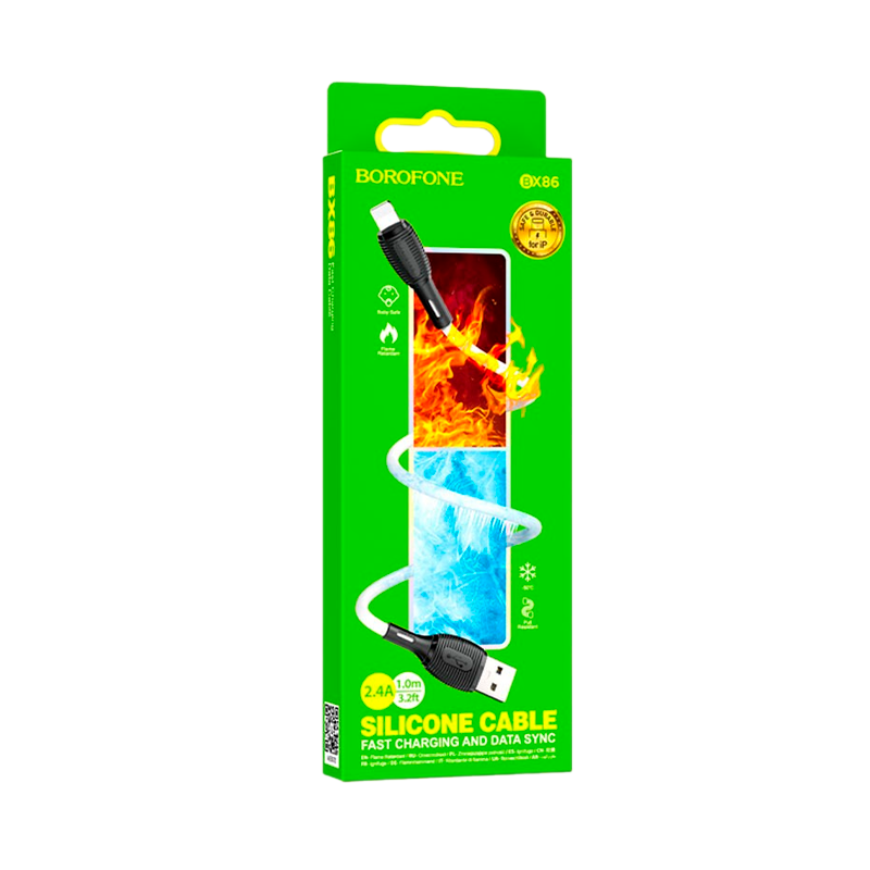 Кабель Borofone BX86 USB (m)-Lightning (m) 1.0м 2.4A силикон белый (1/360)
