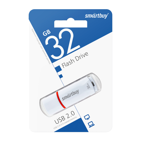 Флеш-накопитель Smartbuy Crown Compact 32GB USB2.0 пластик белый