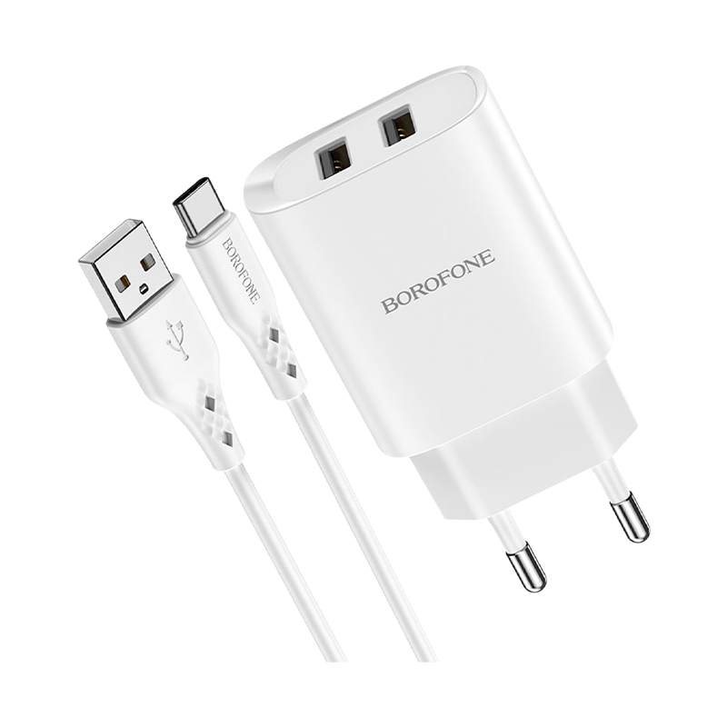Сетевое З/У Borofone BN2 2USB 2.1A с кабелем Type-C белый (1/35/140)