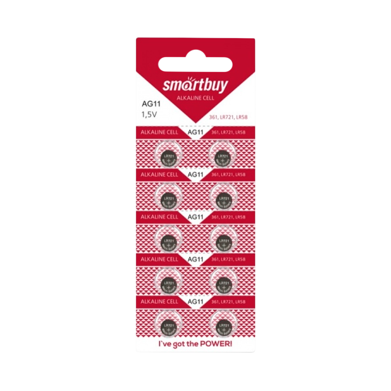 Батарейка Smartbuy G11/LR721/LR58/362A/162 BL10 Alkaline 1.5V (10/200/2000)