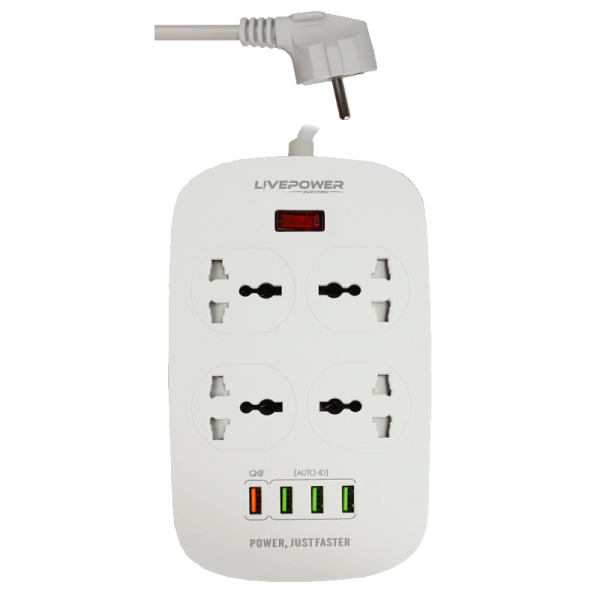 Сетевой фильтр Live Power LP4407Q 4р.С/З 10A 4USB с выкл. 2.0м универсальный белый (1/50)