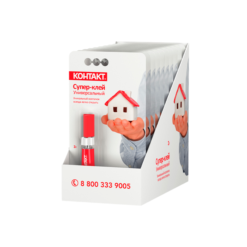 Супер-клей Контакт 3г универсальный BOX24 шоу-бокс (24/480)