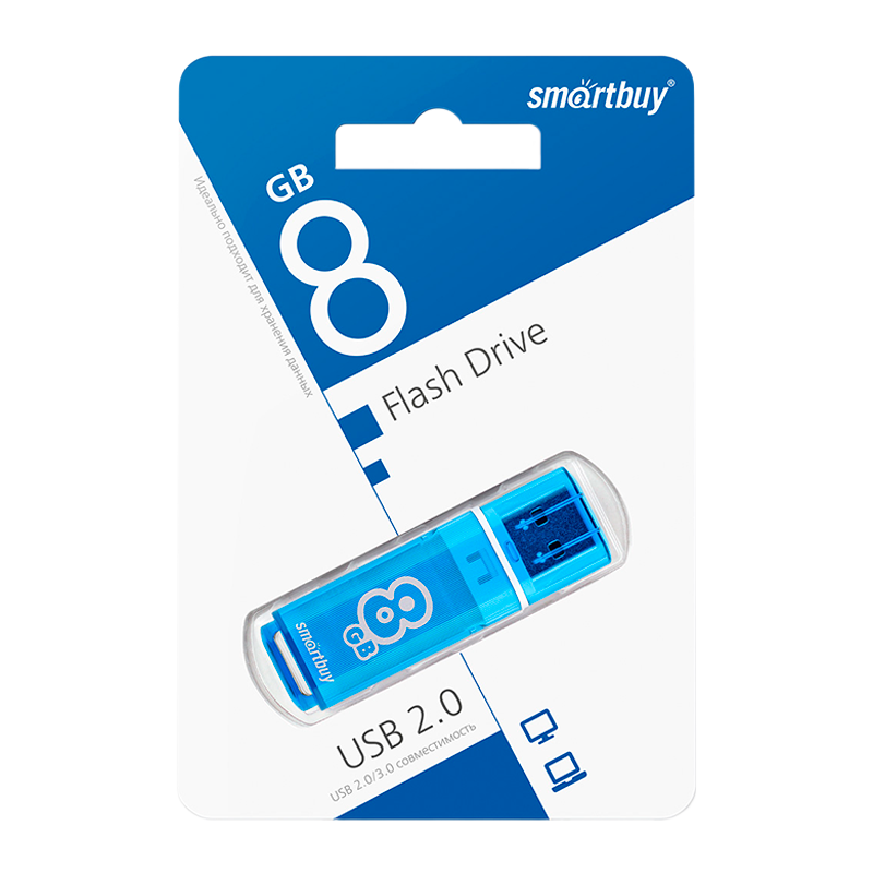 Флеш-накопитель Smartbuy Glossy 8GB USB2.0 пластик синий