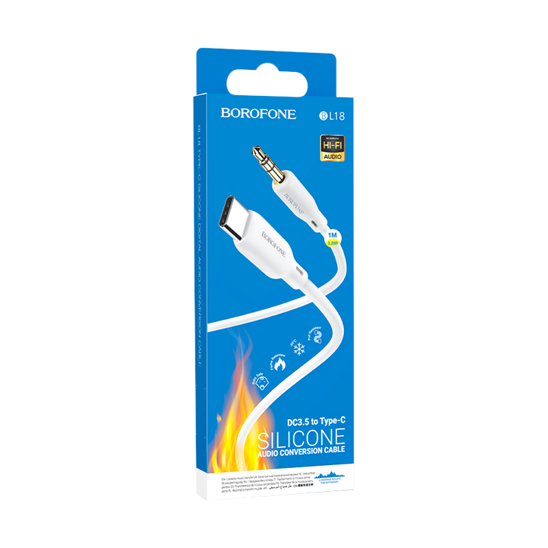 Кабель AUX Borofone BL18 Jack 3.5mm (m)-Type-C (m) 1.0м силикон белый (1/63/252)