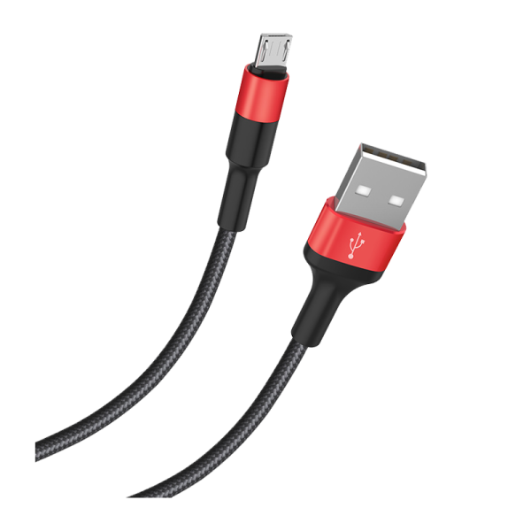 Кабель HOCO X26 USB (m)-microUSB (m) 1.0м 2.0A нейлон черный красный (1/30/300)
