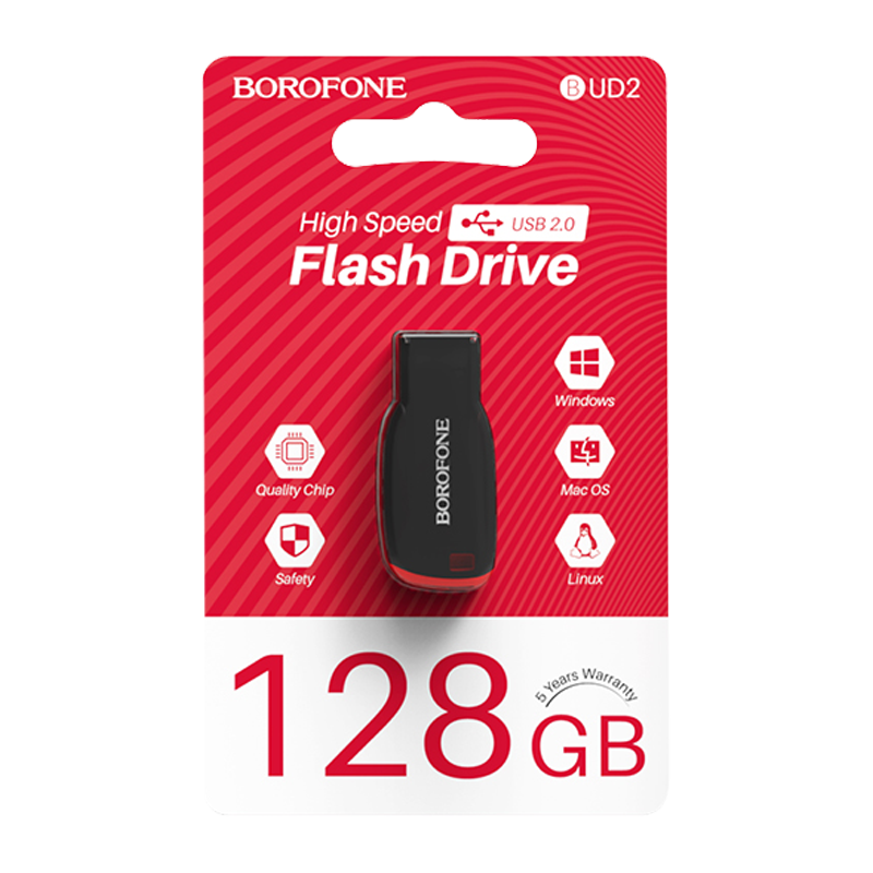 Флеш-накопитель Borofone Generous BUD2 128GB USB2.0 пластик черный (1/35/280)