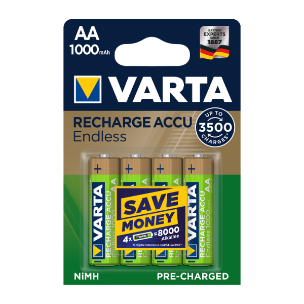 Аккумулятор бытовой Varta HR6 AA BL4 NI-MH Endless 1000mAh (4/40/400)