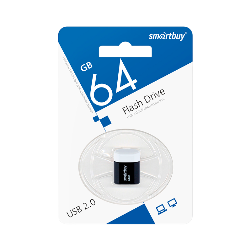 Флеш-накопитель Smartbuy Lara 64GB USB2.0 пластик черный