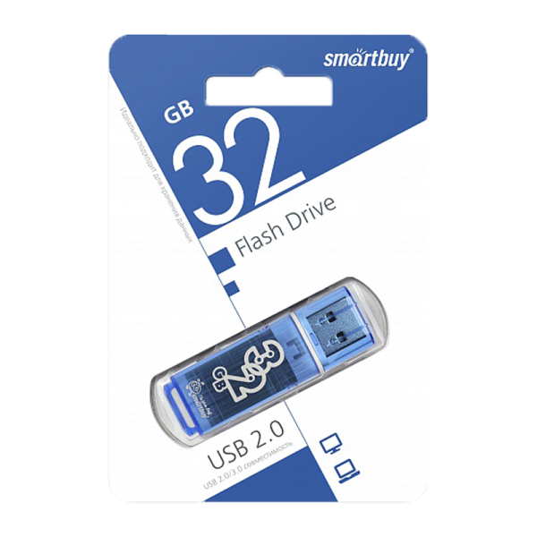 Флеш-накопитель Smartbuy Glossy 32GB USB2.0 пластик синий