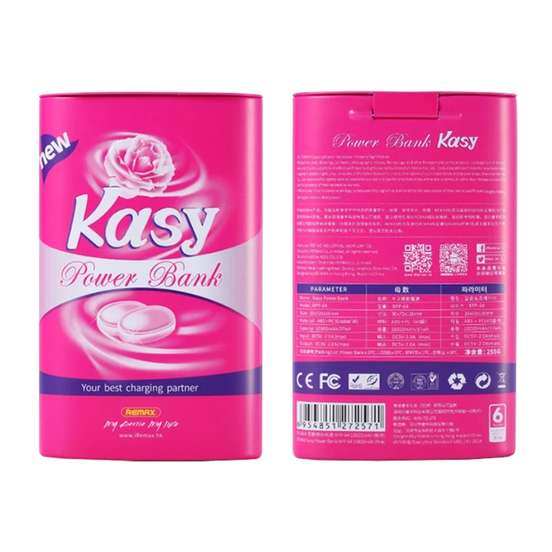 Внешний аккумулятор Remax RPP-64 Kasy 10000mAh 2.1A 2USB розовый (1/60)