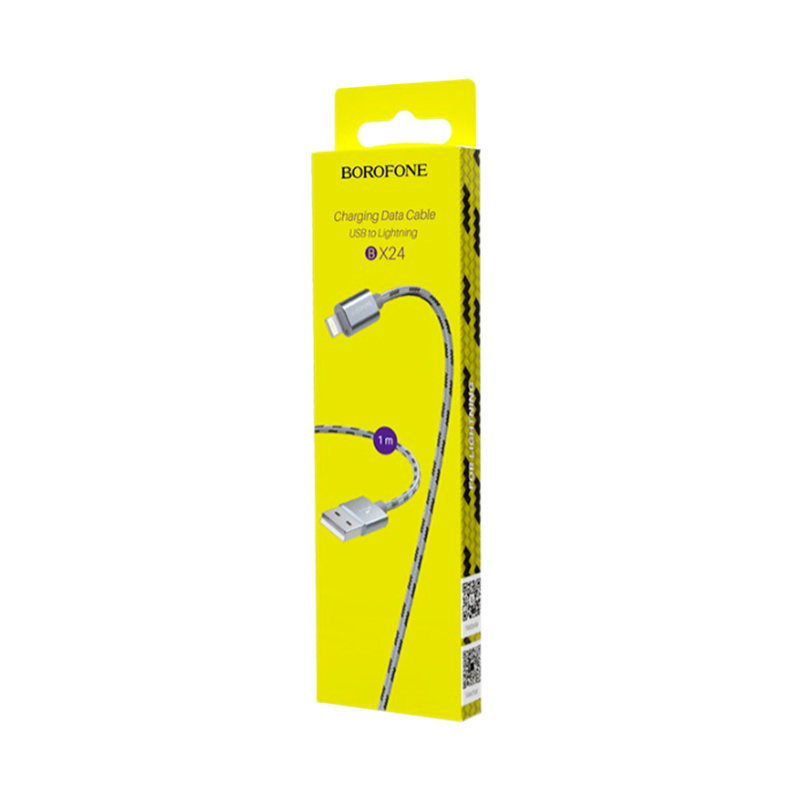 Кабель Borofone BX24 USB (m)-Lightning (m) 1.0м 2.4A нейлон серый (1/648)