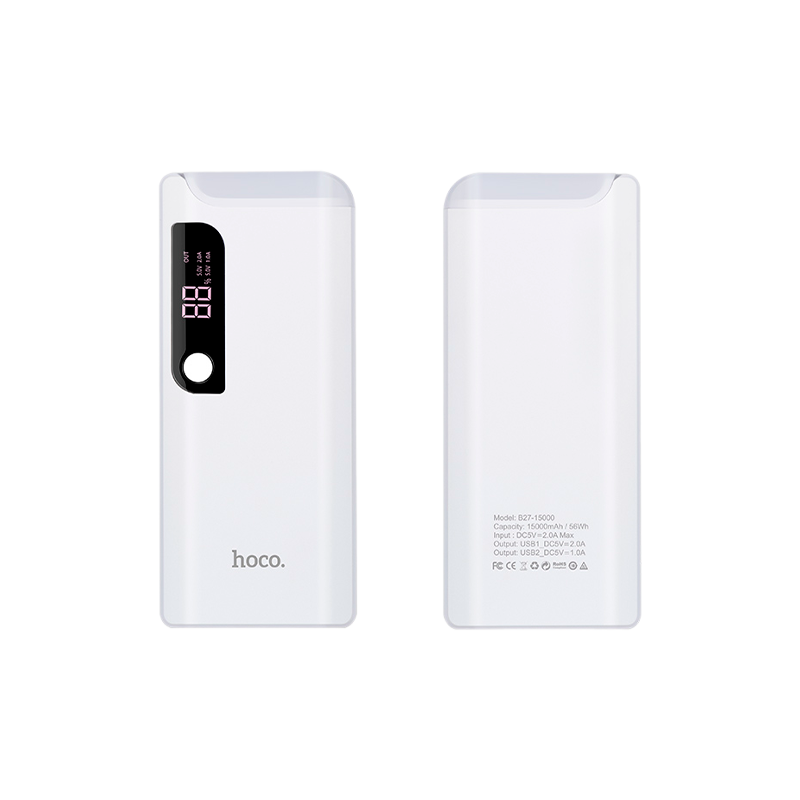 Внешний аккумулятор HOCO B27 15000mAh 2.0A 2USB с лампой белый (1/33)