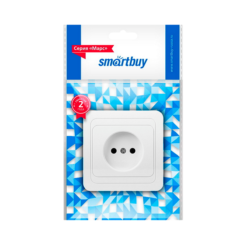 Розетка Smartbuy 1-местная без заземления 10А белая, керамика "Марс"