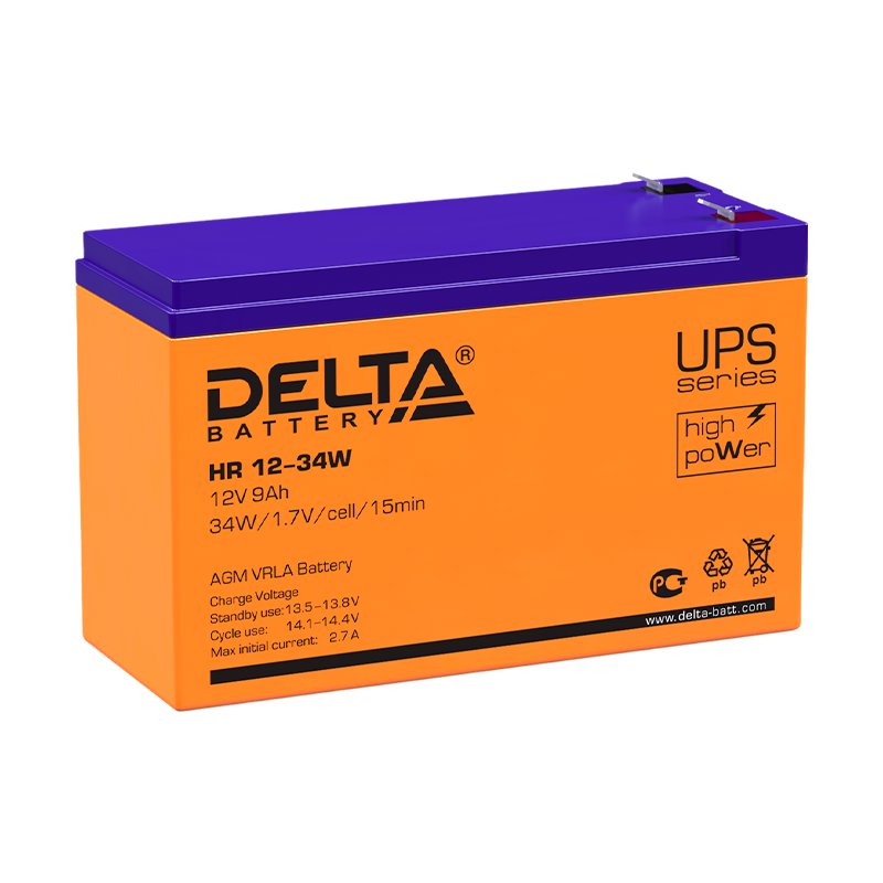Аккумулятор свинцово-кислотный Delta HR 12-34 W 12V 9Ah 34W