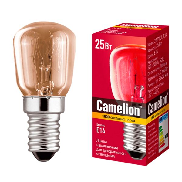 Лампа накаливания Camelion Е14 25W 220-240V цилиндр для холодильников прозрачная (1/10/50)