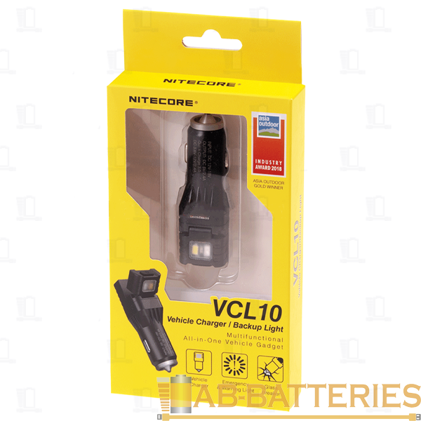 Автомобильное З/У Nitecore VCL10 2USB 2.4A QC3.0 с фонарем черный