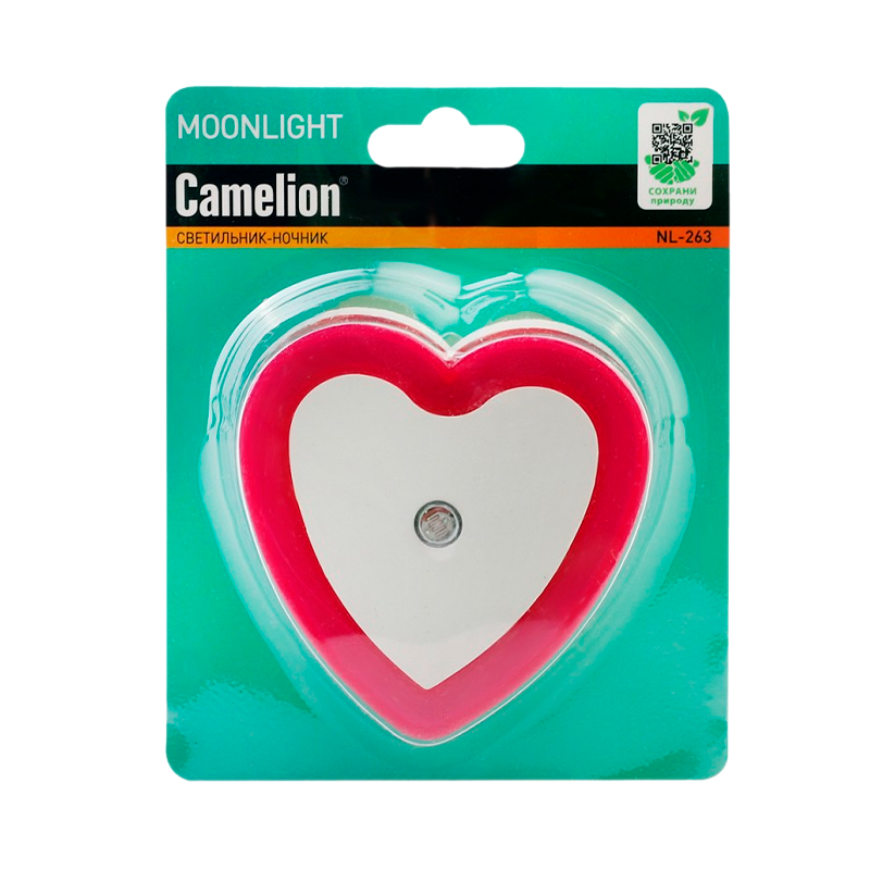 Ночник Camelion NL-263 "Сердце с фотосенсором" 0.6W 220V в розетку красный (1/30/120)